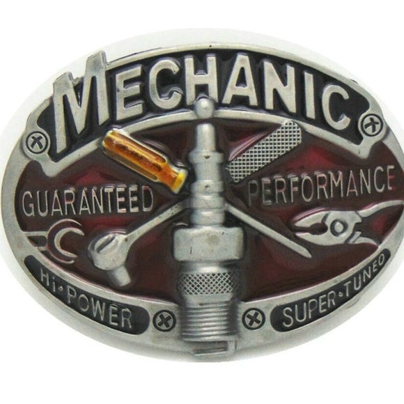 Mechanic Belt Buckle - Silver and Red - Picture 1 of 3